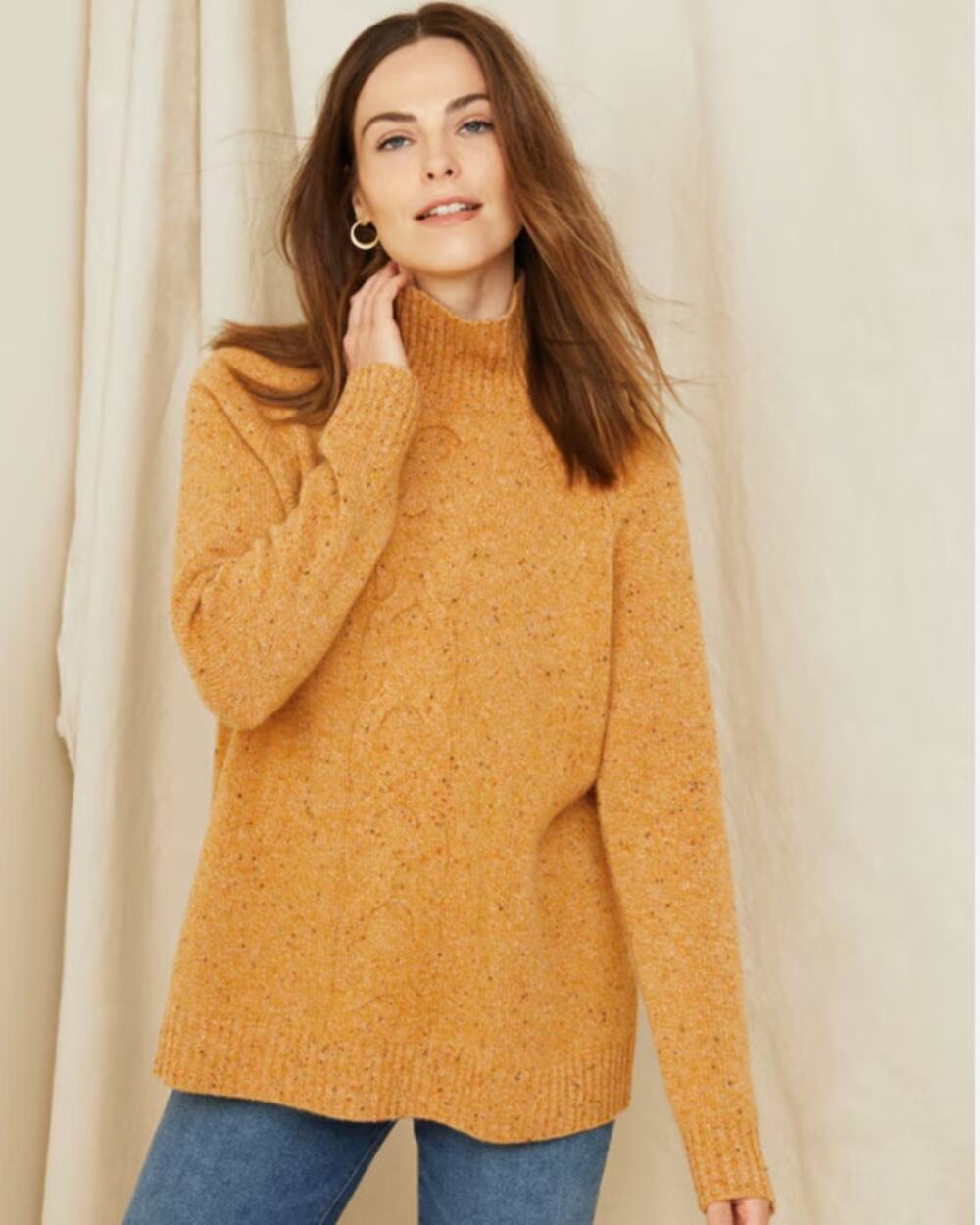 Garnet Hill Cable-Detail Cashmere Tunic Sweater Donegal Nep Speckled Size M